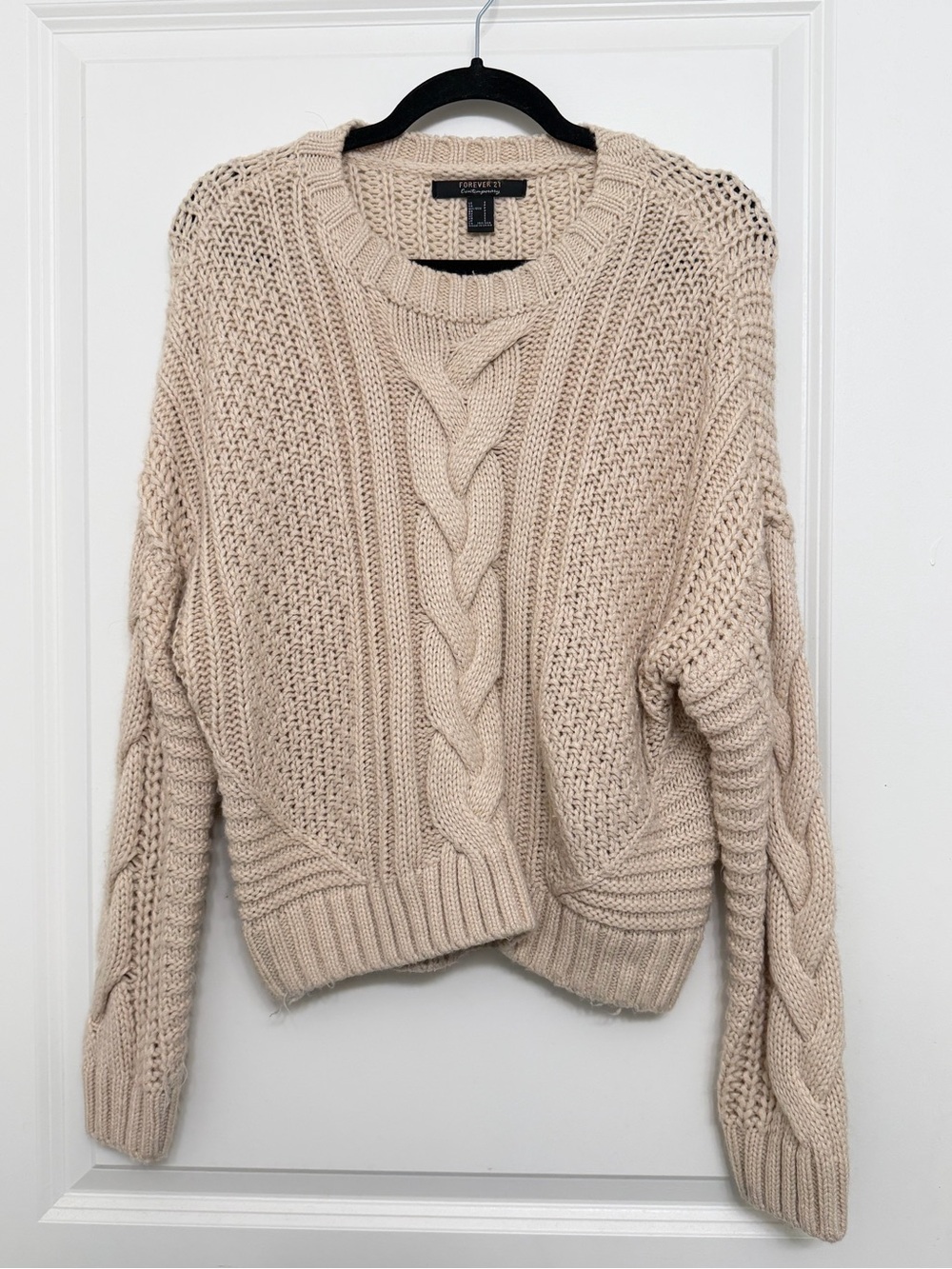 Forever 21 Beige Cable Knit Sweater - Crewneck Pullover